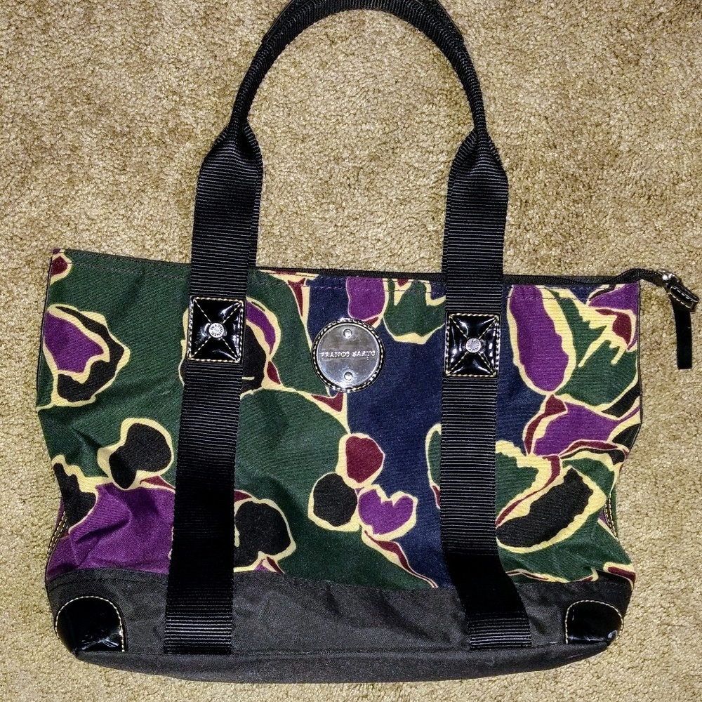 Franco Sarto, canvas bag with patent leather trim.